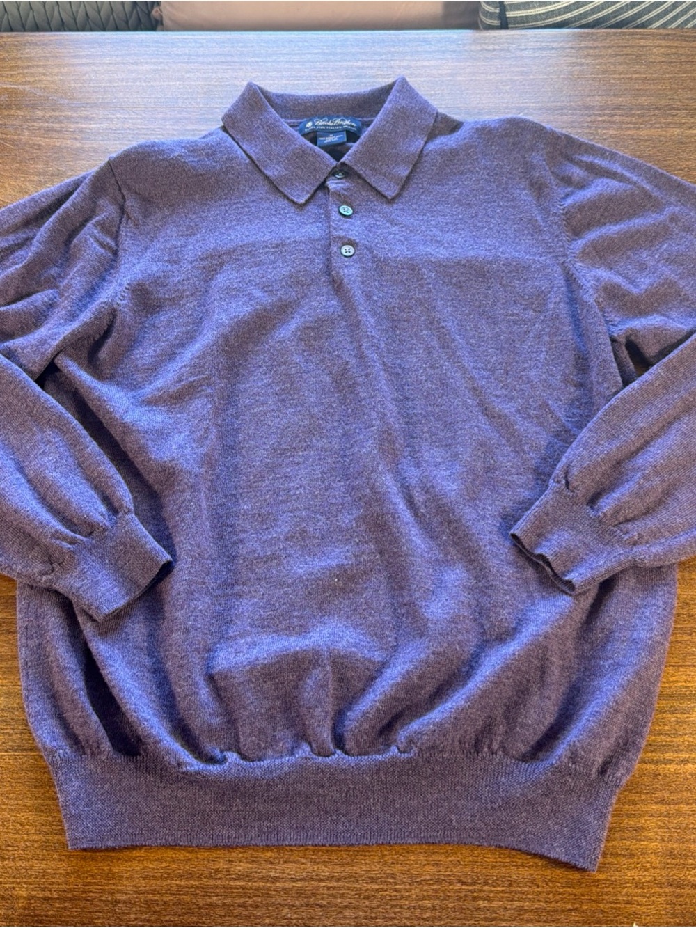 Vintage Brooks Brothers Mens Purple Collared Sweater 100% Morino Wool